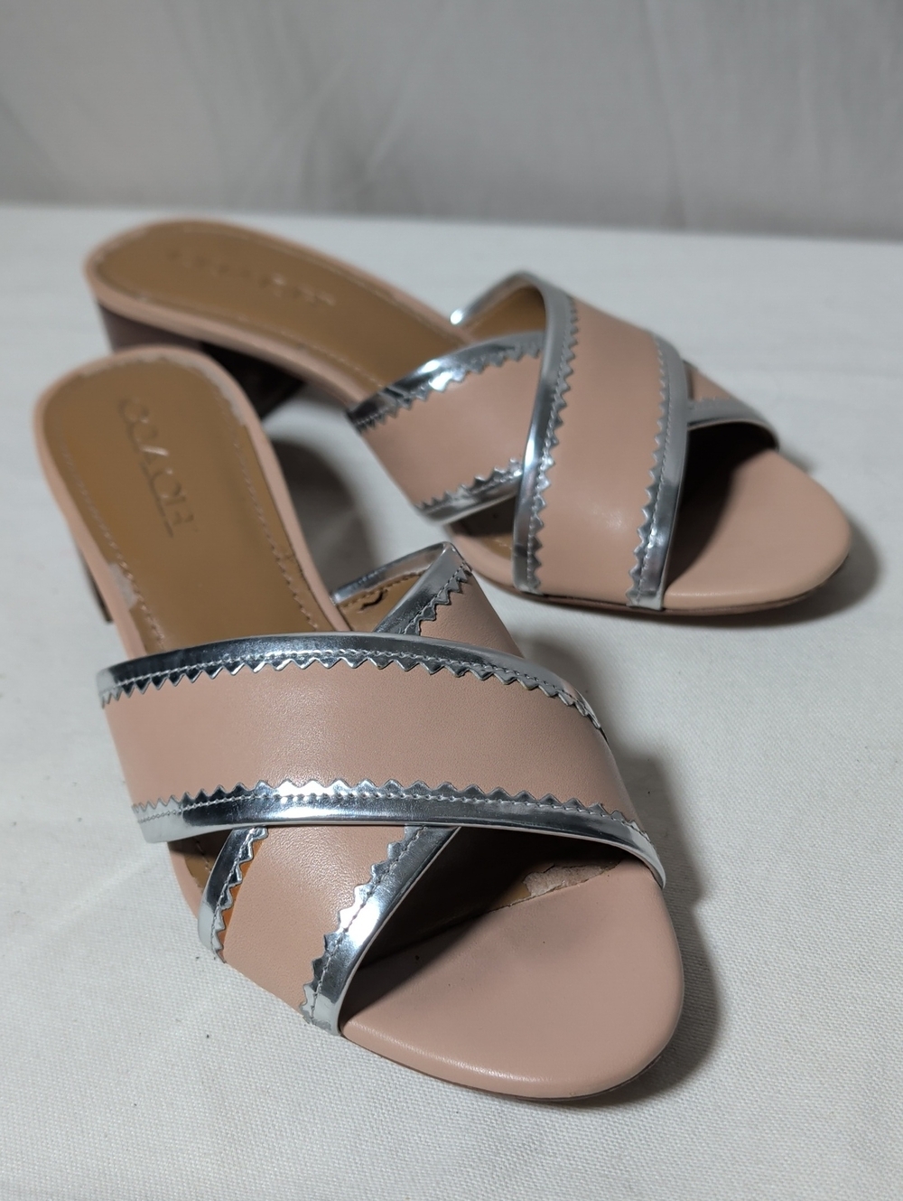 Coach's Murielle Blush Pink Slide Mules with Silver Trim  Sandal Quiet Luxury